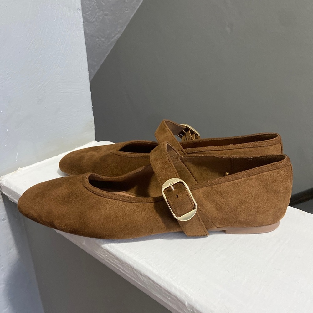 Old Navy Suede Mary Jane Flats with Gold Buckle
